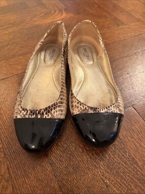 Jimmy Choo Snake-Print Ballet Flats with Black Patent Cap Toe